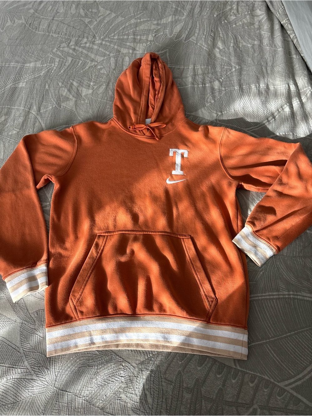 Nike Orange Crewneck Hoodie with White 'T' and Swoosh